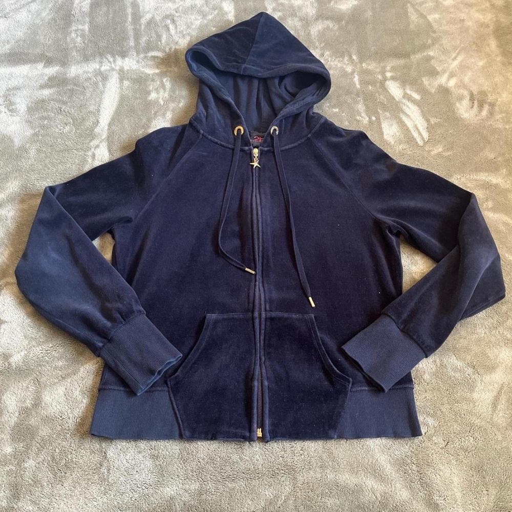 Black Bebe Velour Zip-Up Hoodie